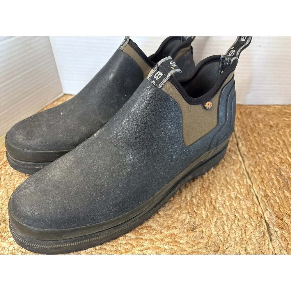 Bogs Tillamook Bay Mens 10 Waterproof Slip On Rubber Boots Black Olive -see pics